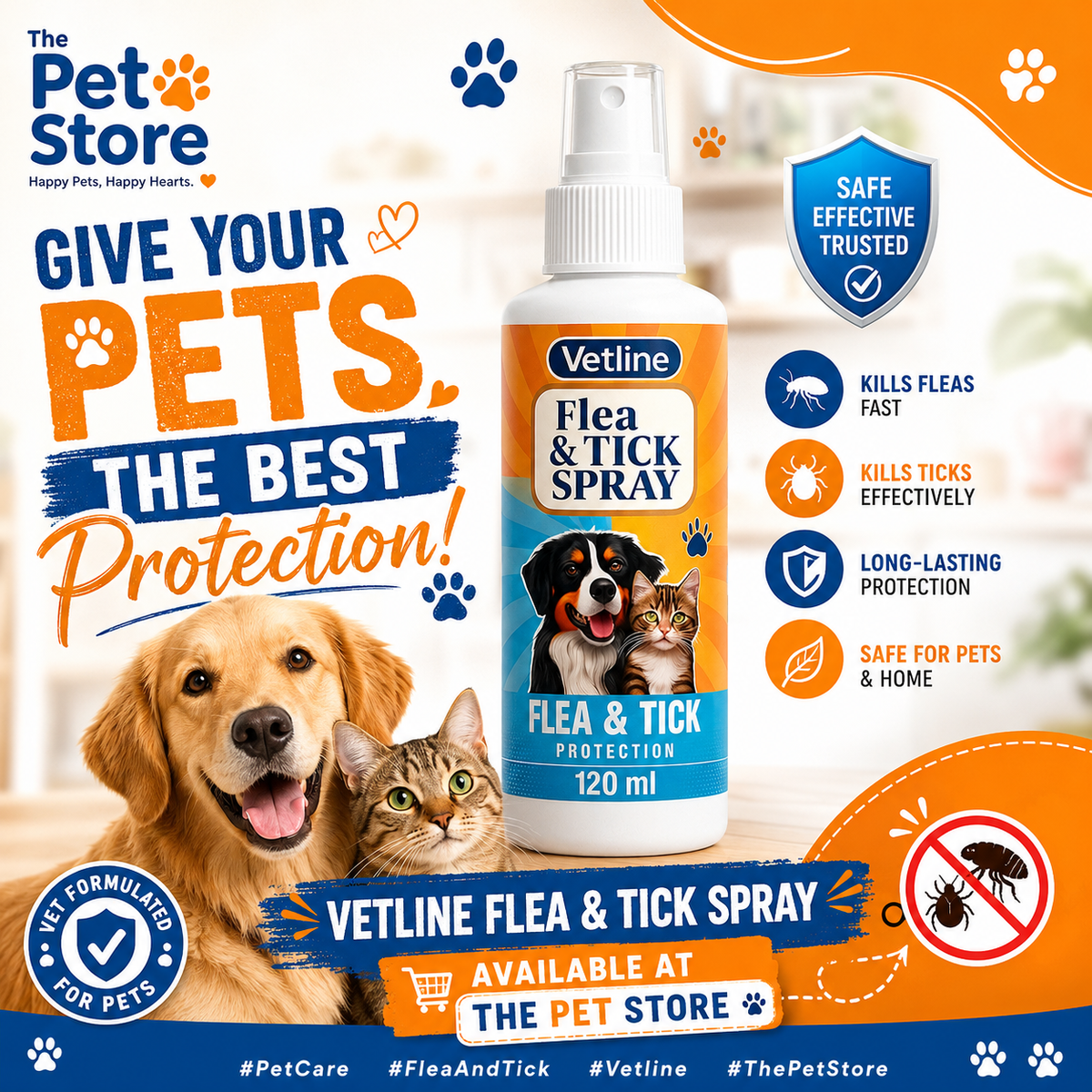 Vetline Flea & Tick Spray for Cats & Dogs – 120ml