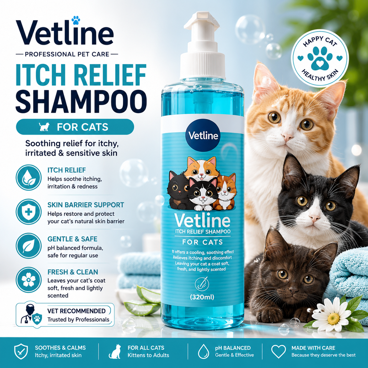 Vetline Itch Relief Shampoo for Cats – 320ml