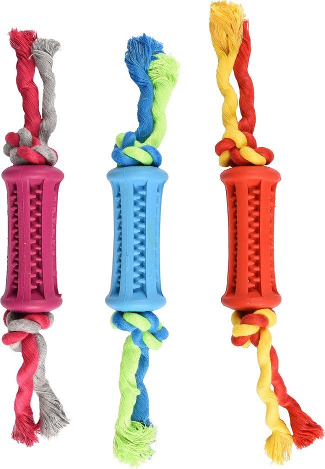 Dual-Texture Cotton Rope & Rubber Chew Toy