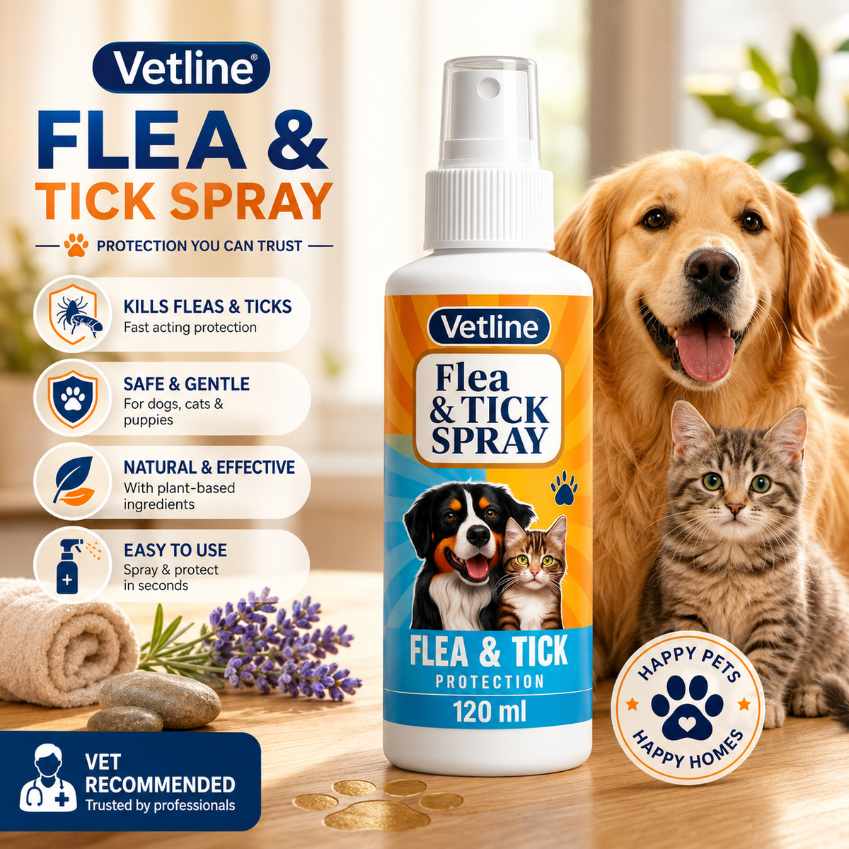 Vetline Flea & Tick Spray for Cats & Dogs – 120ml