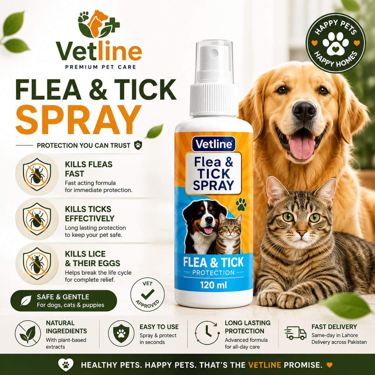 Vetline Flea & Tick Spray for Cats & Dogs – 120ml