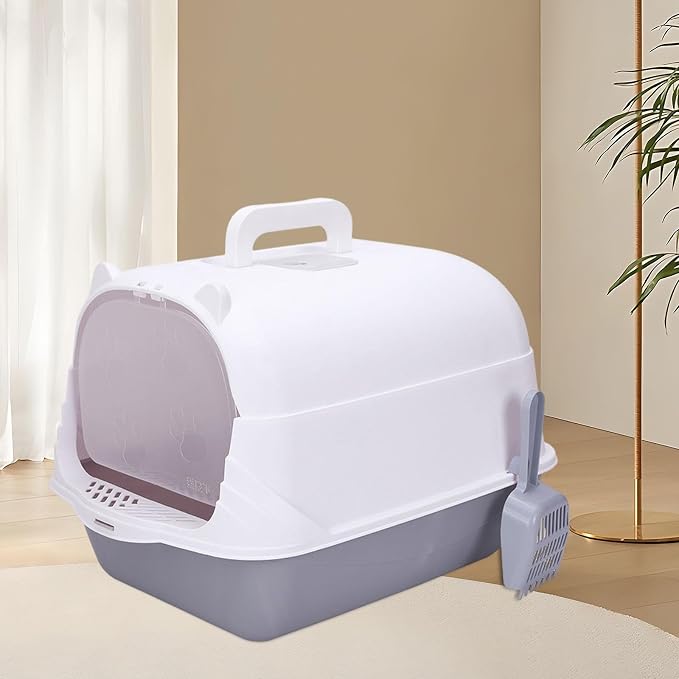 Portable Hooded Enclosed Cat Litter Box with Carry Handle