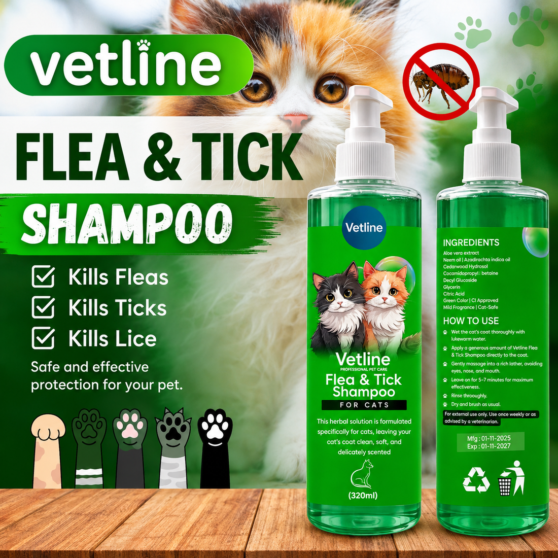 Vetline Flea & Tick Shampoo for Cats & Kittens – 320ml