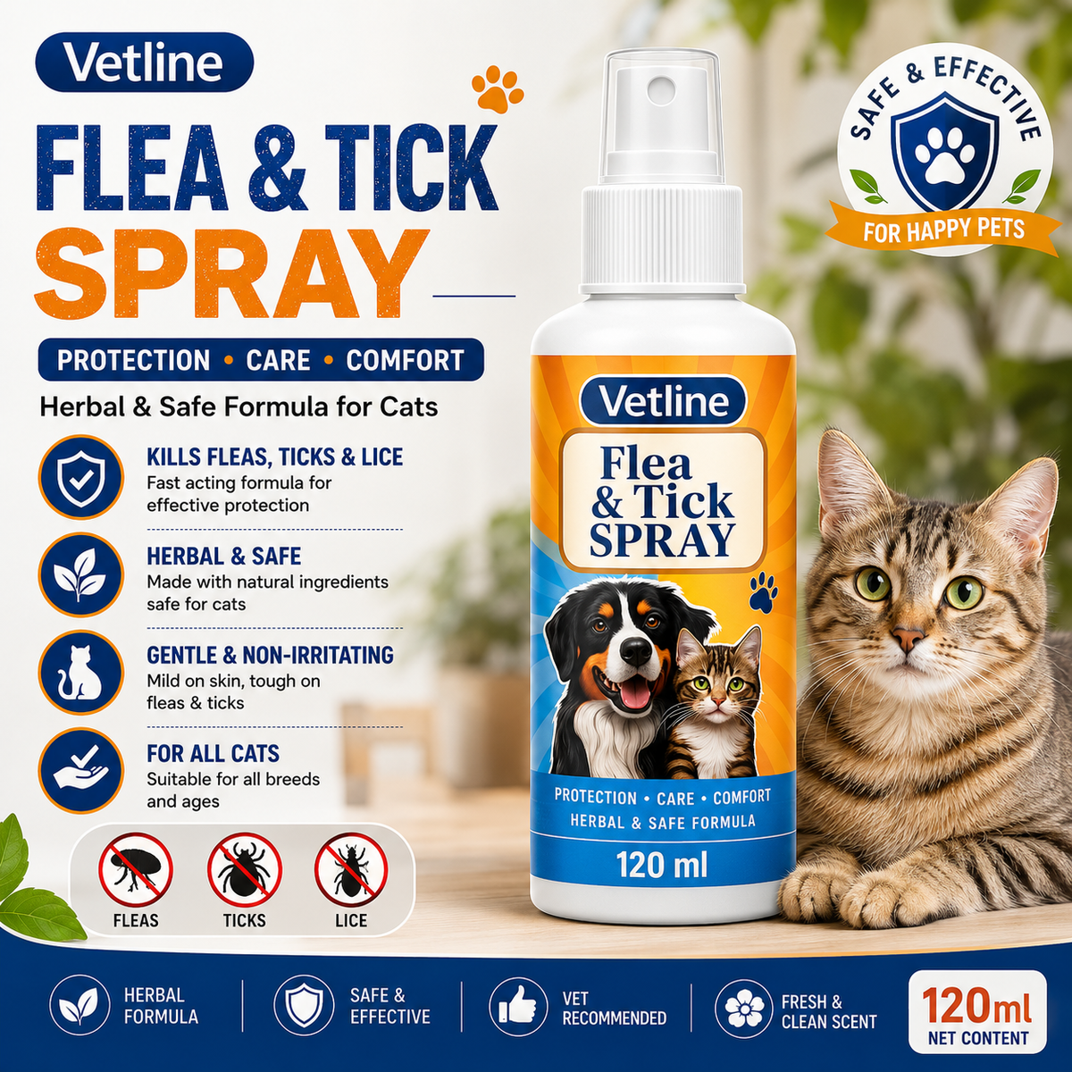 Vetline Flea & Tick Spray for Cats & Dogs – 120ml