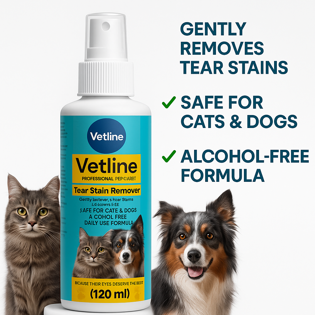 Vetline Tear Stain Remover Spray for Cats & Dogs | Gentle Eye & Face Cleaner | 120ml