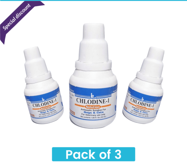 CHLODINE-1 Drops pack of three for pet ear cleaning