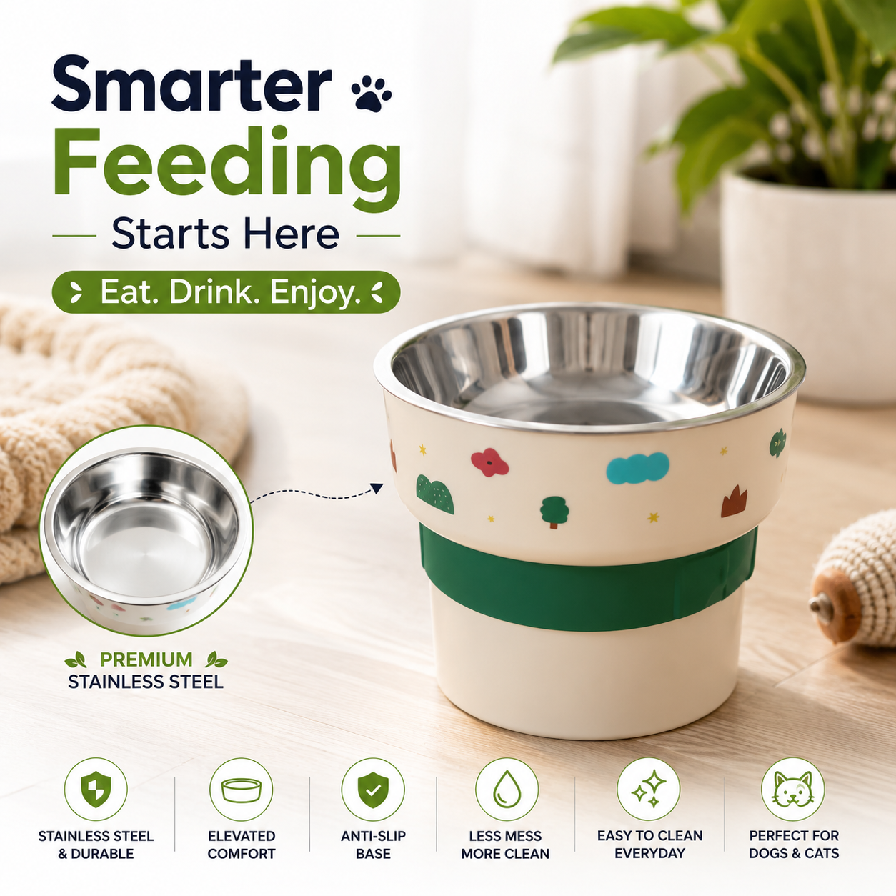 Nexora™ Premium Stainless Steel Pet Feeding Bowl — Non-Slip Elevated Food & Water Bowl for Dogs & Cats