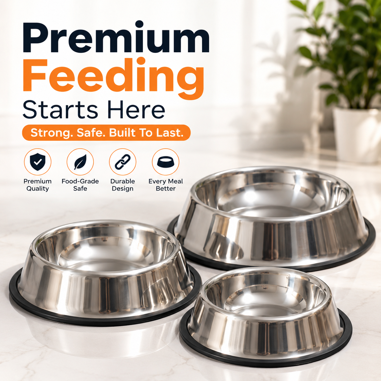 Nexora™ Stainless Steel Pet Food Bowl — Heavy-Duty Non-Slip Feeding Bowl for Dogs & Cats
