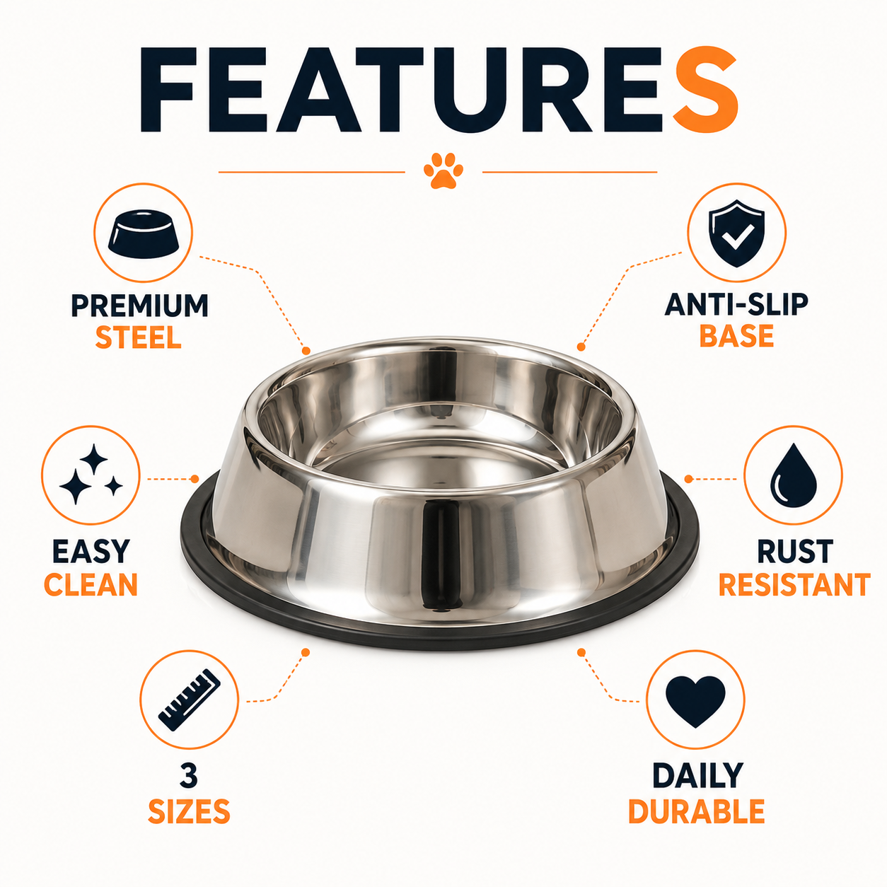 Nexora™ Stainless Steel Pet Food Bowl — Heavy-Duty Non-Slip Feeding Bowl for Dogs & Cats