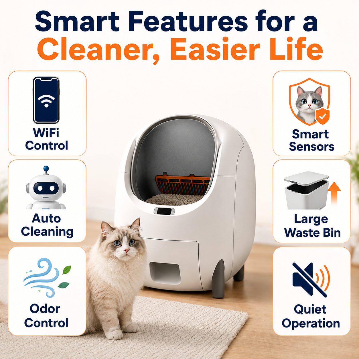 Nexora™ SmartClean WiFi Automatic Cat Litter Box — Self-Cleaning, App Control, Odor Control & Smart Safety Sensors