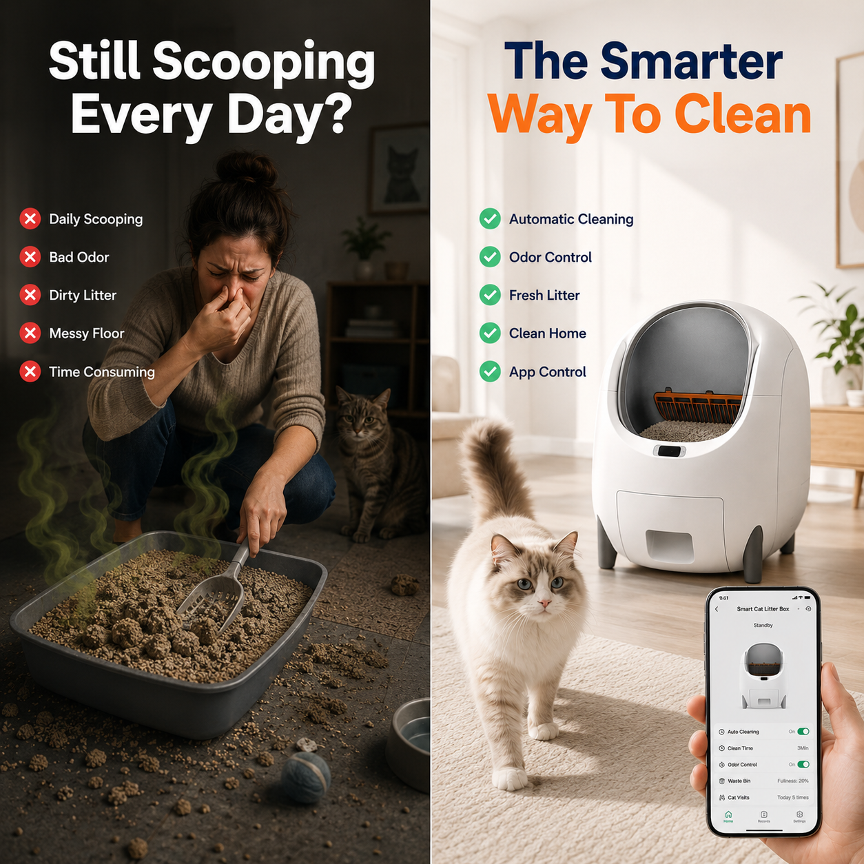 Nexora™ SmartClean WiFi Automatic Cat Litter Box — Self-Cleaning, App Control, Odor Control & Smart Safety Sensors