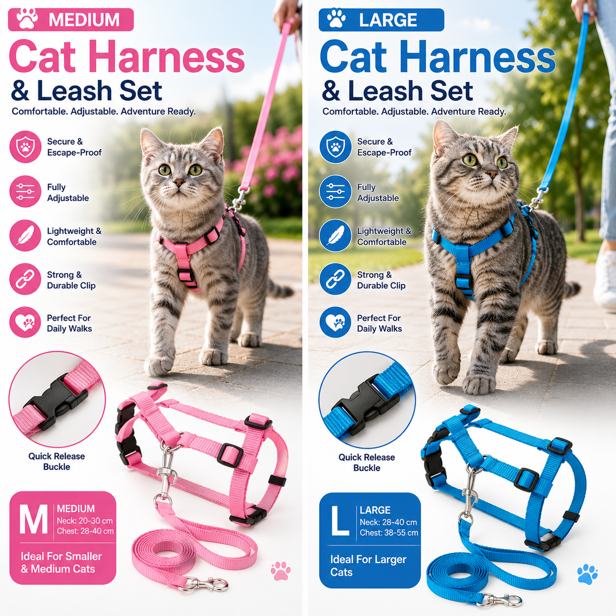 Nexora™ ComfortFit Cat Harness & Leash Set — Escape-Proof Adjustable Walking Harness for Indoor & Outdoor Cats