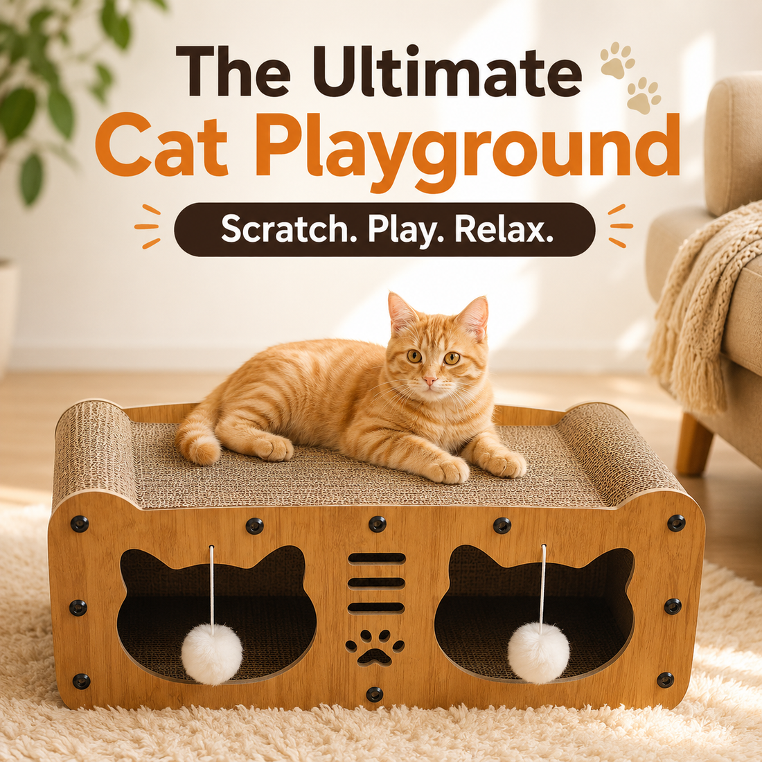 Nexora™ ScratchLounge Duo — Single Layer Double Door Corrugated Scratching Lounge
