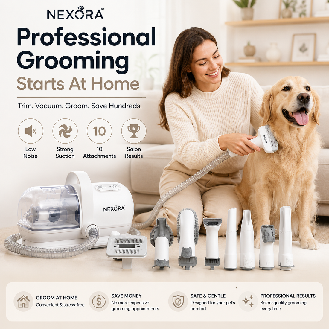 Nexora™ 10‑in‑1 Professional Pet Grooming Vacuum Kit