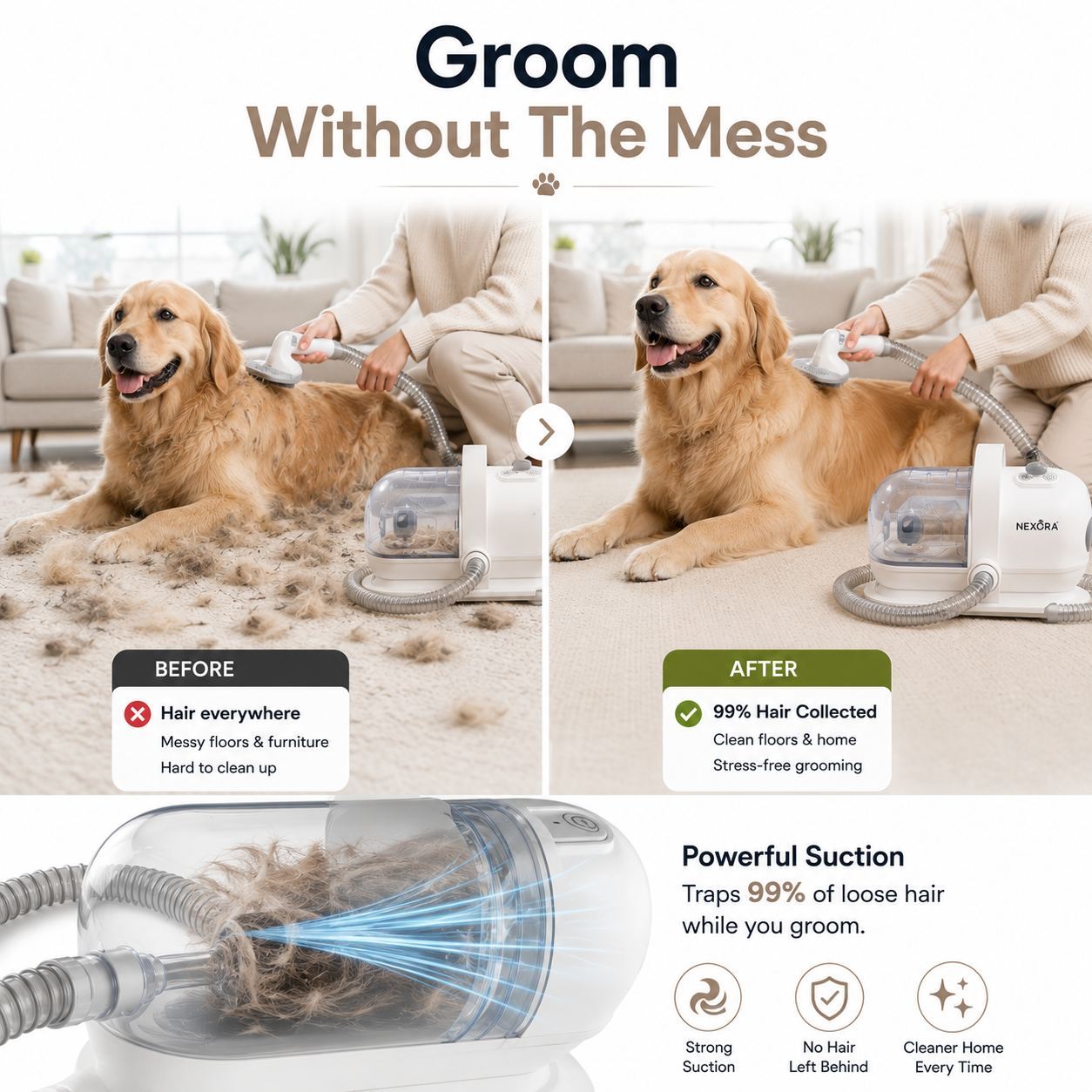 Nexora™ 10‑in‑1 Professional Pet Grooming Vacuum Kit