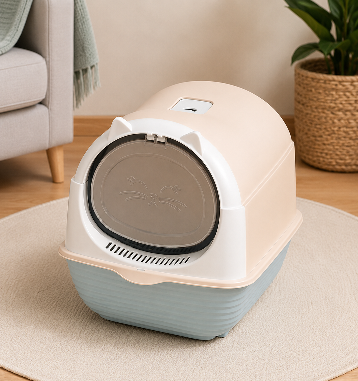 Cat Shape Colorful Covered Litter Box