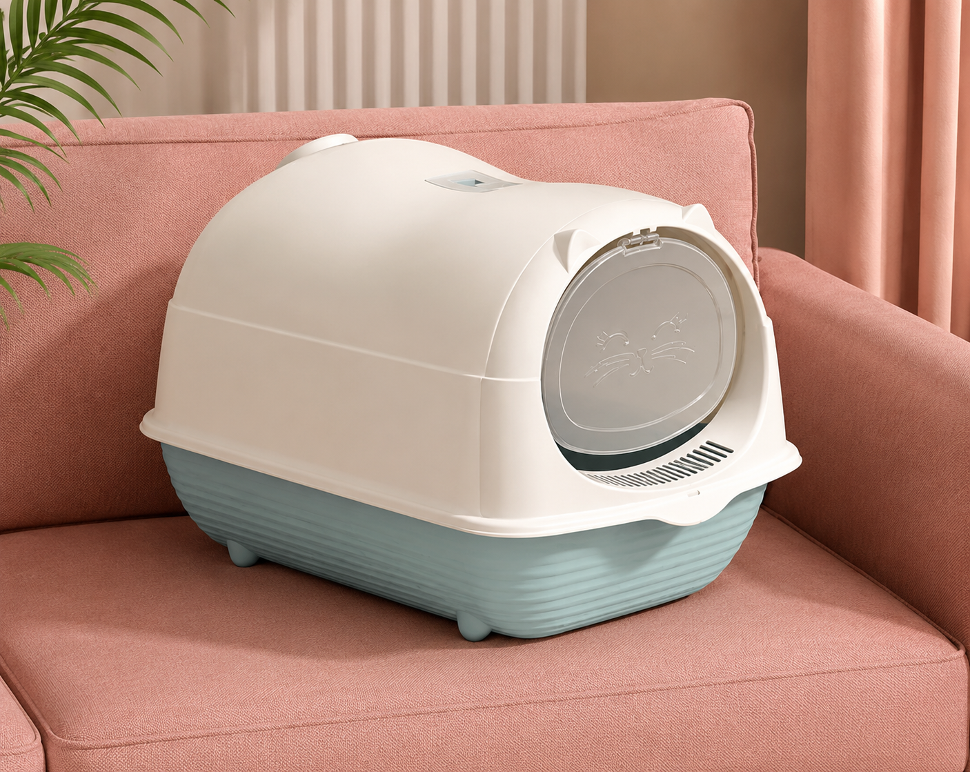 Cat Shape Colorful Covered Litter Box