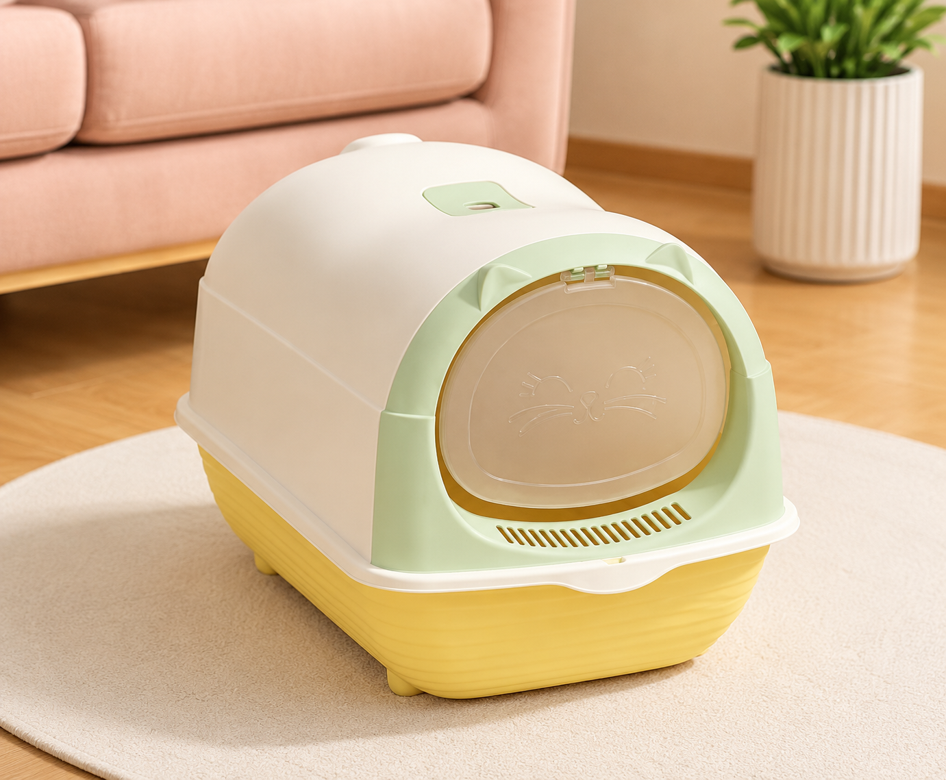 Cat Shape Colorful Covered Litter Box