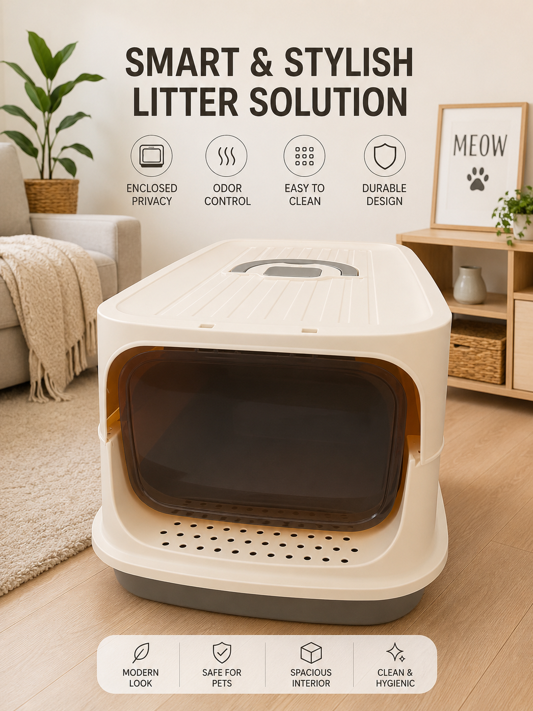 Portable Enclosed Cat Litter Box with Handle