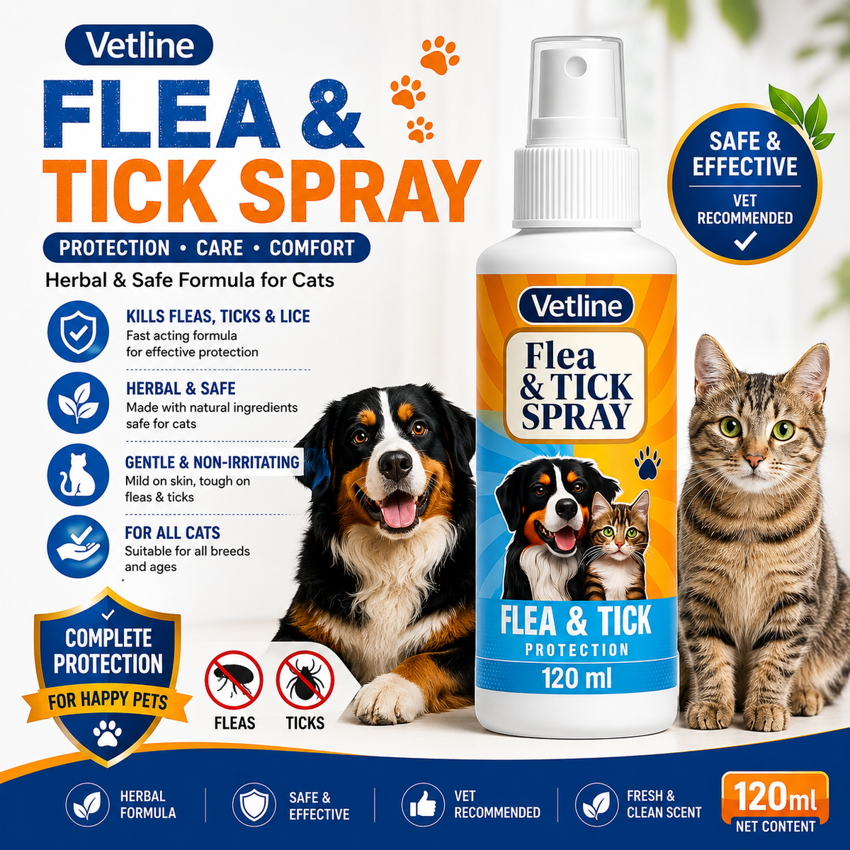 Vetline Flea & Tick Spray for Cats & Dogs – 120ml