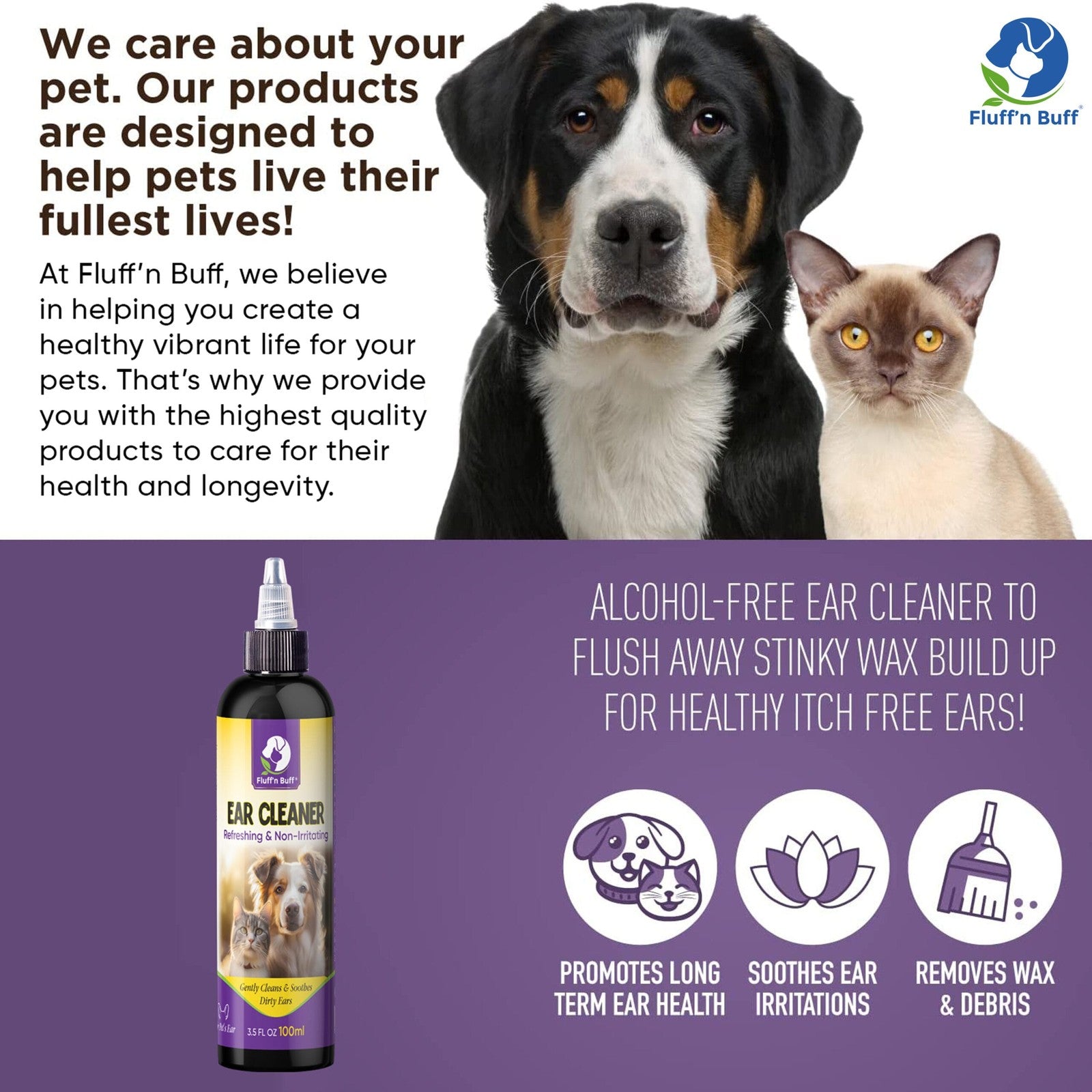 Fluffn Buff Ear Cleaning Liquid for Cats & Dogs
