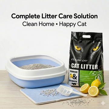 Nexora™ 3-in-1 Complete Cat Litter Care Solution — Litter Tray, Odor Control Litter & Anti-Tracking Mat