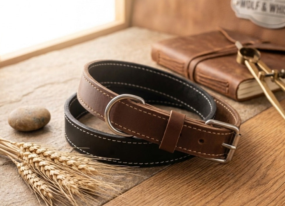 Heavy-Duty Wide PU Leather Dog Collar With Metal Ring