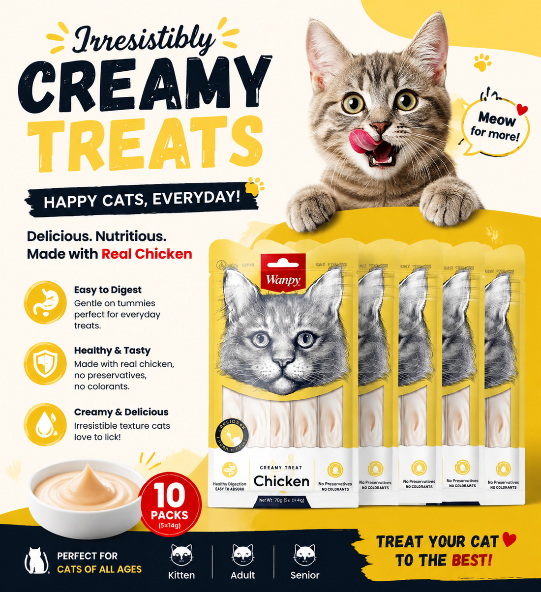 Wanpy Creamy Lickable Cat Treat Chicken Flavour 12 Pack Box