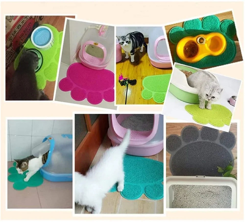 Non-Slip Paw Shaped Mat for Cat Litter Tray or Food Bowls