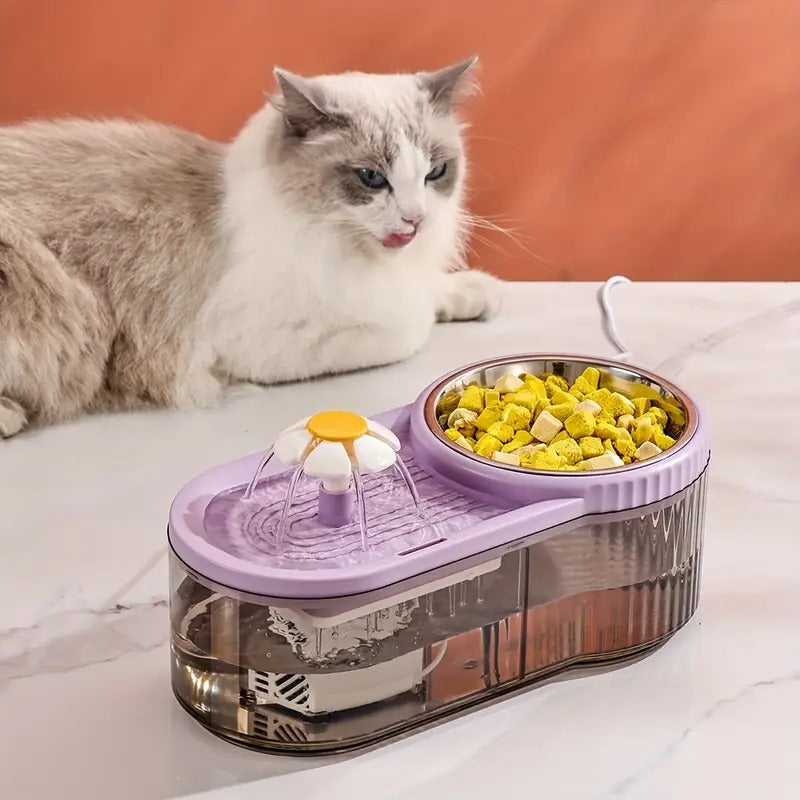 PetPure Cat Water Fountain With Elevated Food Bowl