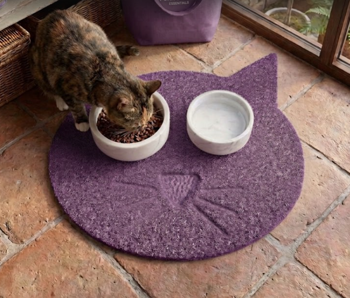 Cat Shaped Mat for Cat Food Bowls