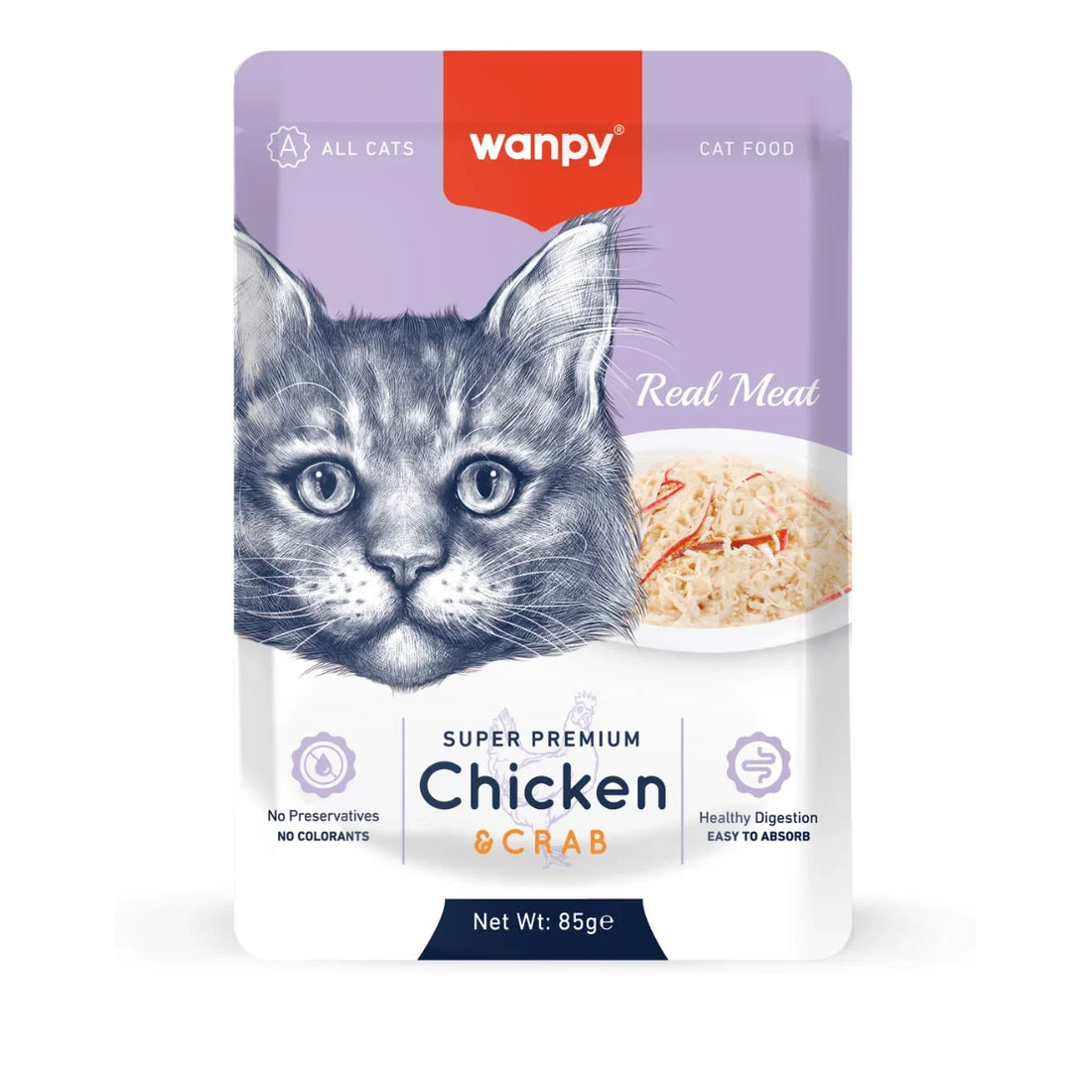 Wanpy Fillet in Jelly Cat Wet Food 85g pouch, chicken and crab flavor