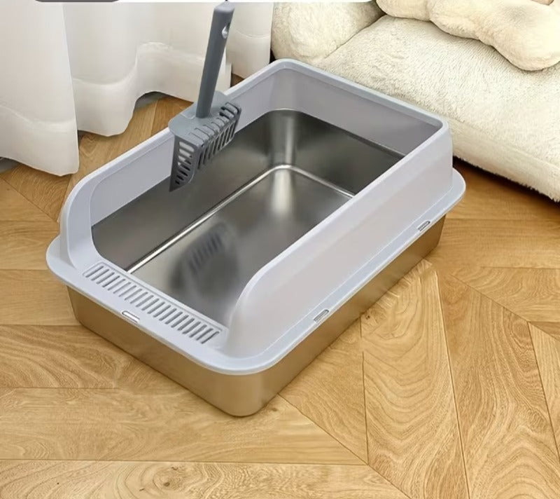 Enclosed Stainless Steel Cat Litter Box with Lid