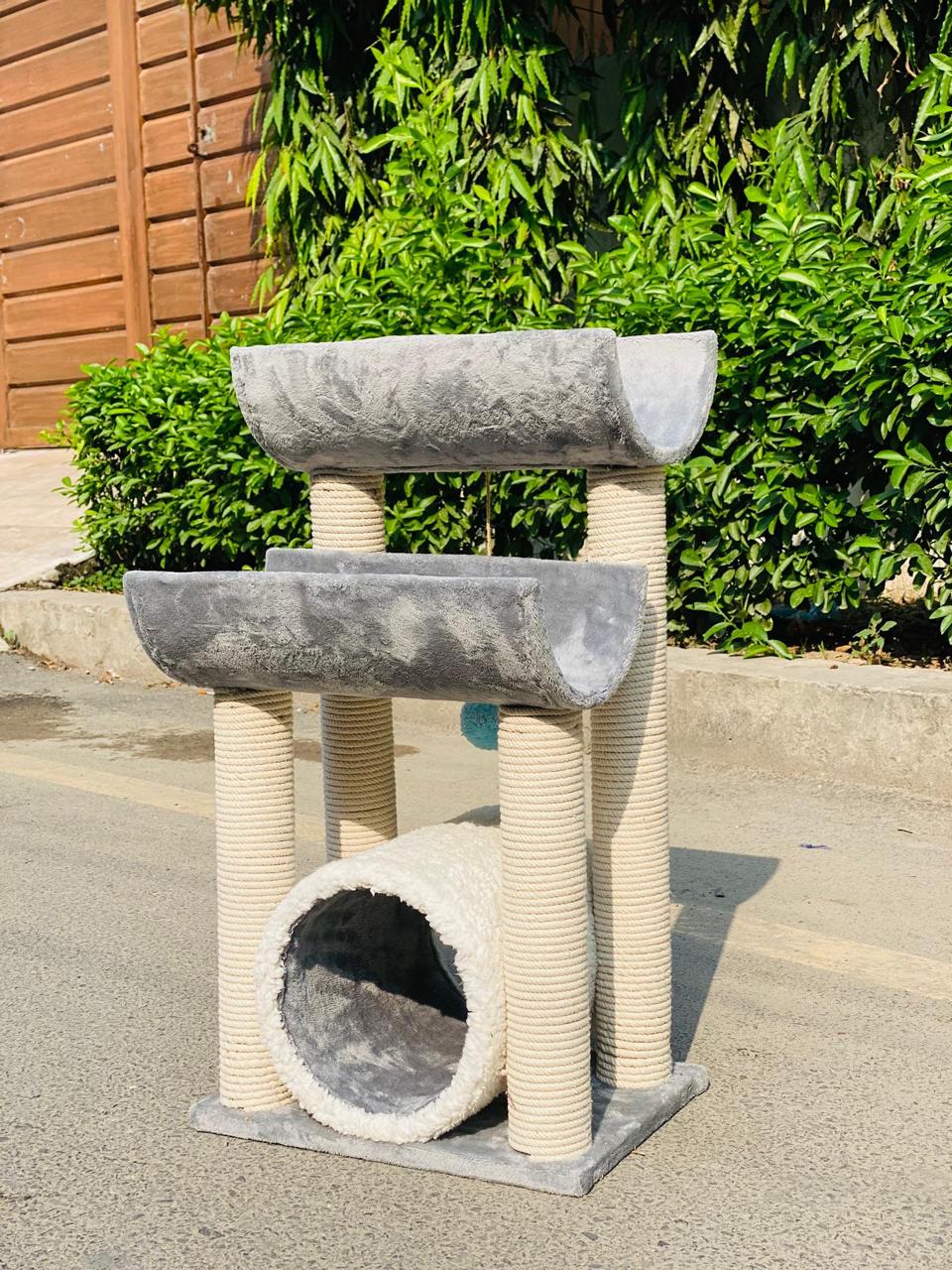 Nexora™ SkyLounge Cat Tower — Multi-Level 80cm Cat Tree with Dual Curved Lounges, Cozy Tunnel & Premium Sisal Scratching Posts