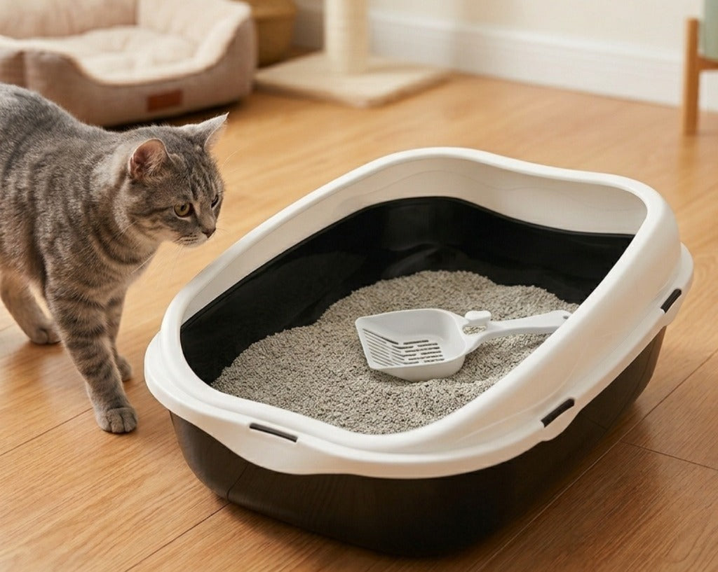 EasyClean High-Rim Open Cat Litter Tray with Scoop